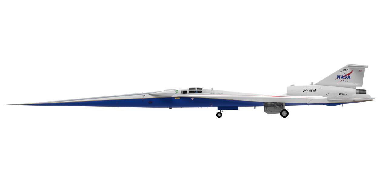 Artist concept of the X-59 side view (left side) with landing gears down.