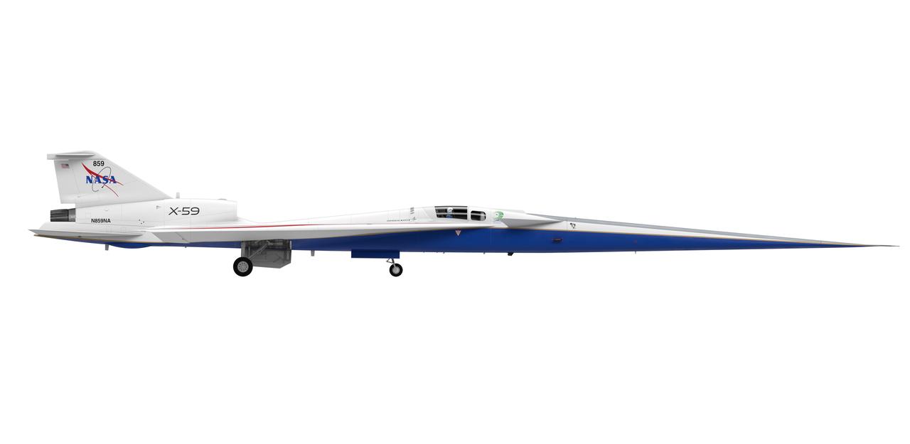Artist concept of the X-59 side view (right side) with landing gears down.