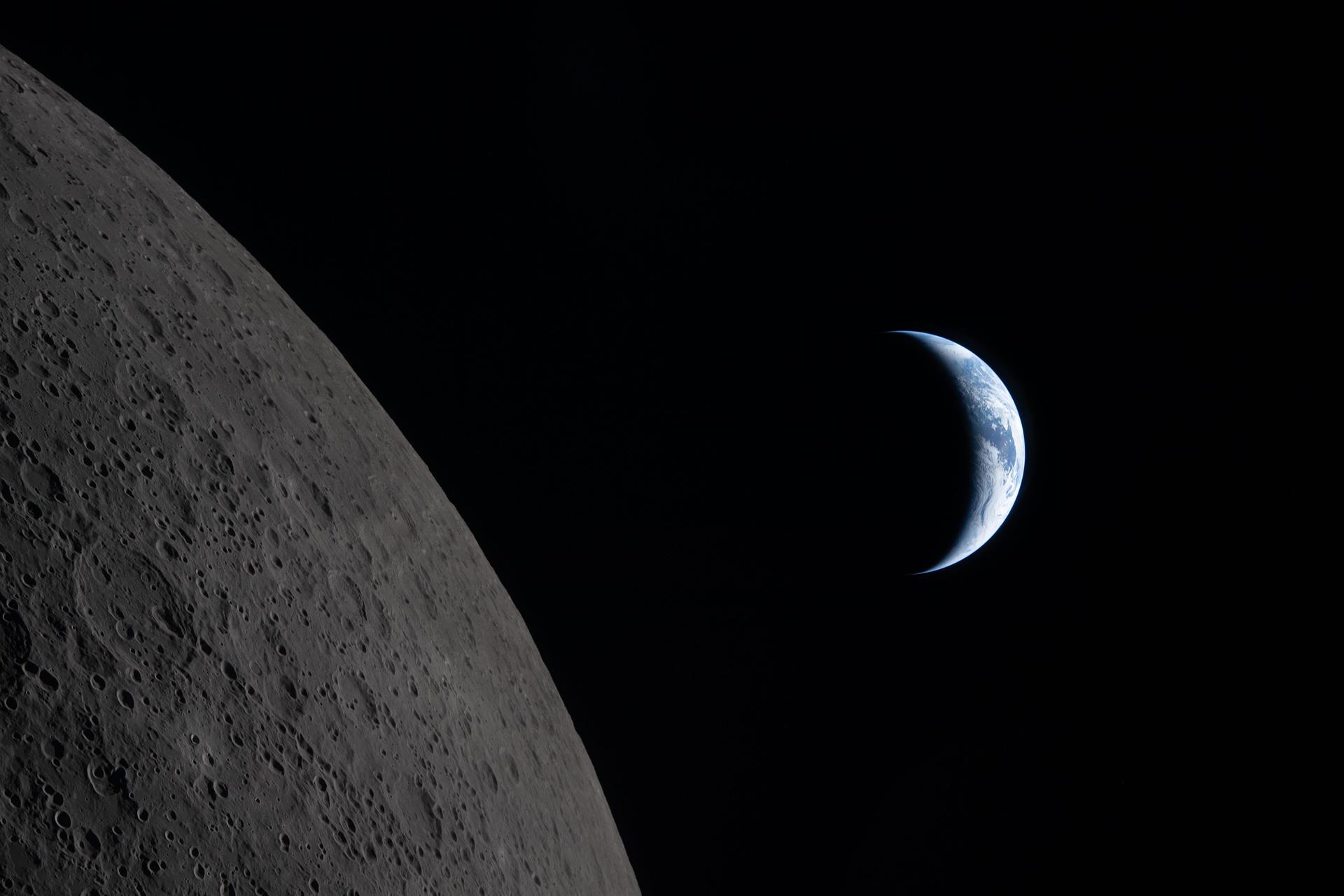 art002e009285 (April 6, 2026) – Our planet draws closer to passing behind the Moon in this image captured by the...