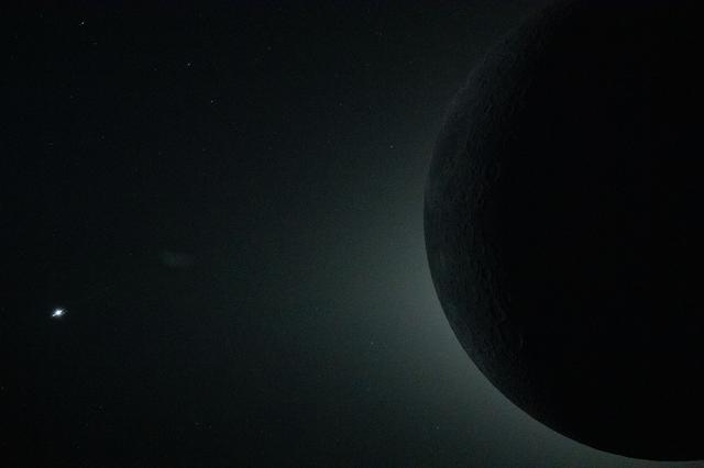 A close-up view from the Orion spacecraft during the Artemis...
