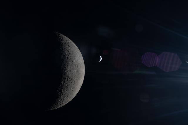Moon's Farside in the Foreground, Earth Beyond