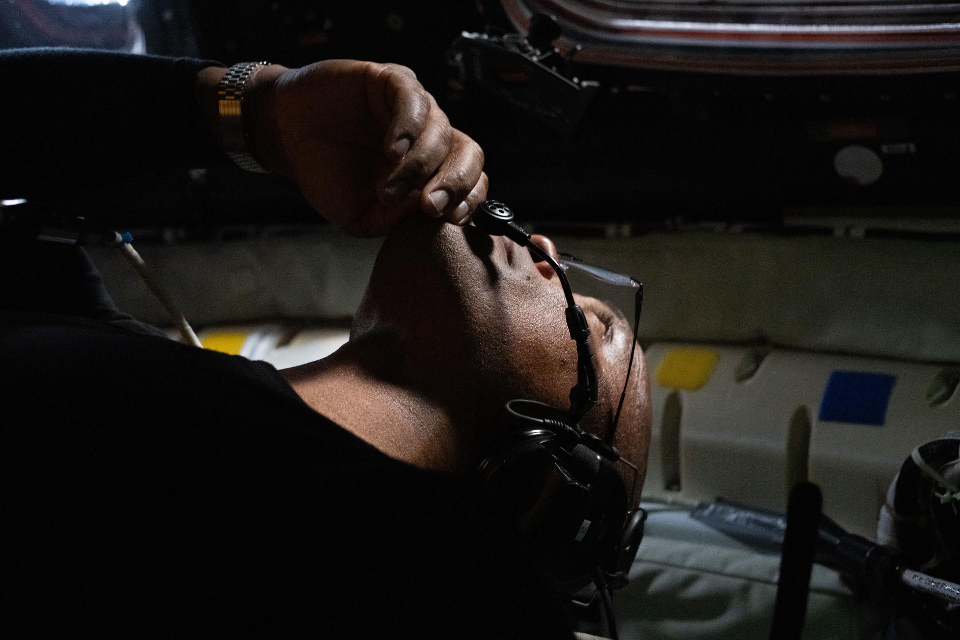 art002e016198 (April 6, 2026) – NASA astronaut and Artemis II Pilot Victor Glover pictured here in the Orion spacecraft during...