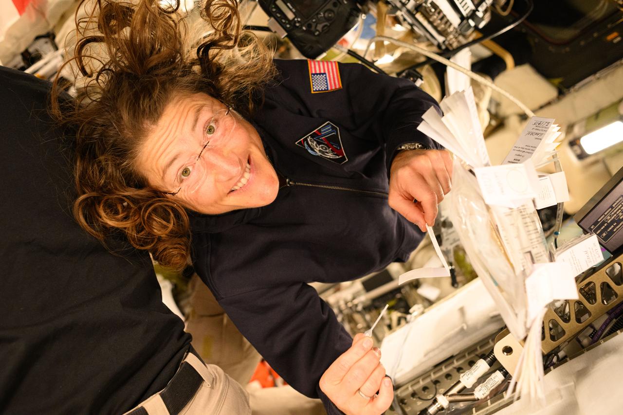 Christina Koch Readies for Saliva Sample Collection