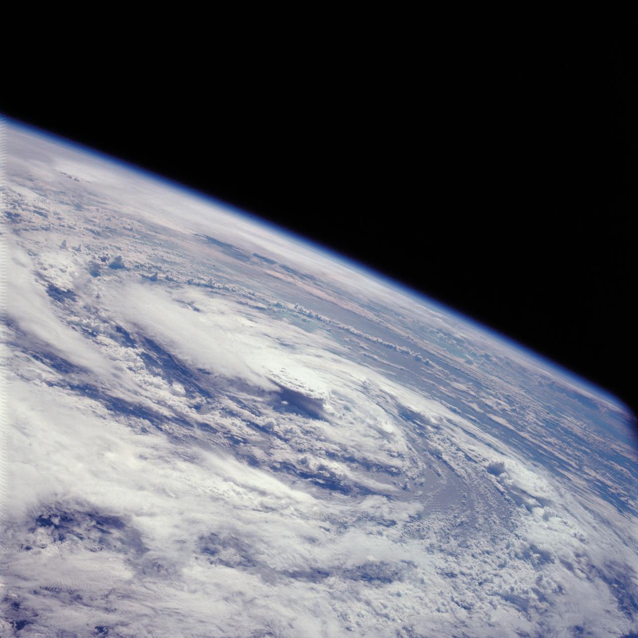 AS07-07-1877 (17 Oct. 1968) --- Hurricane Gladys, Gulf of Mexico, as seen from the Apollo 7 spacecraft during its 91st revolution of the earth. Photographed from an altitude of 99 nautical miles, at ground elapsed time of 144 hours and 27 minutes.