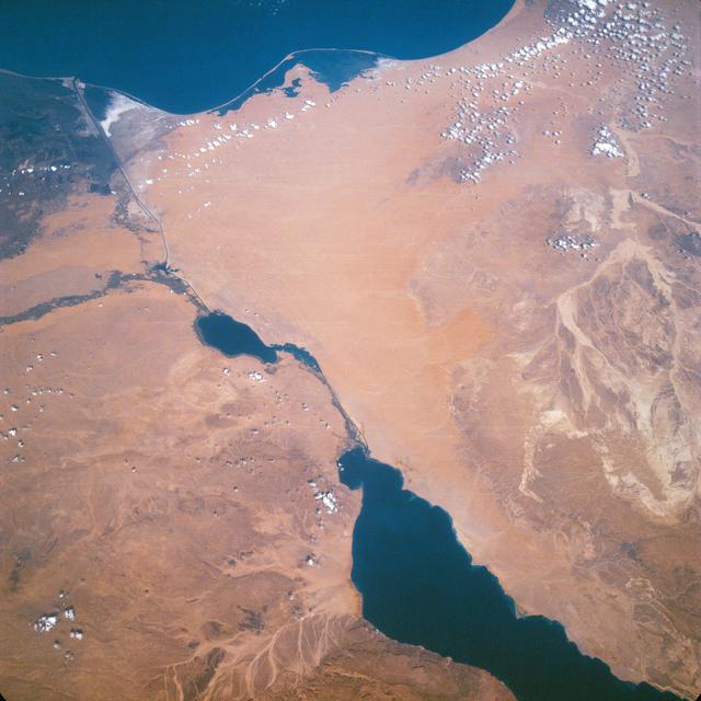 NASA image: Suez Canal, Gulf of Suez, Sinai Peninsula, Egypt, as seen from the Apollo 7