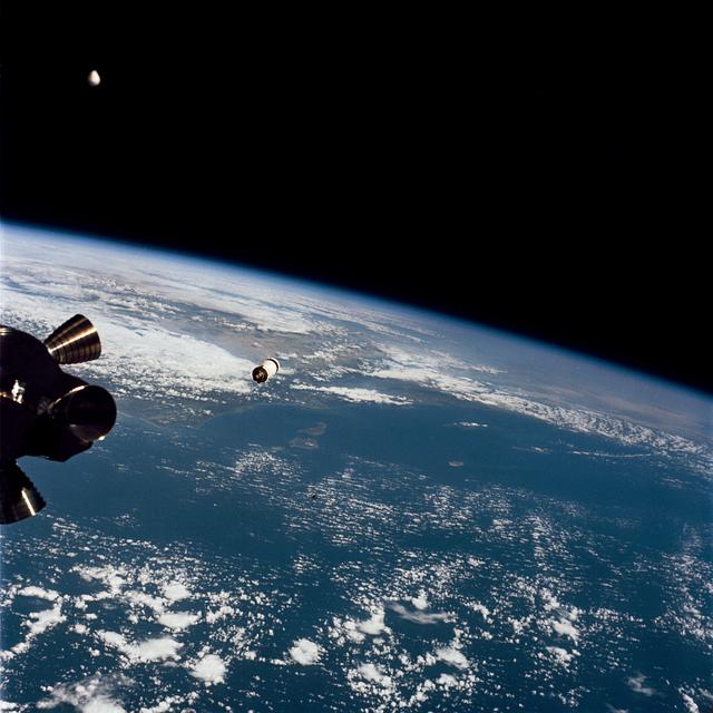 NASA image:    Apollo 9 Mission image - Earth limb over California with S.L.A. in distance 