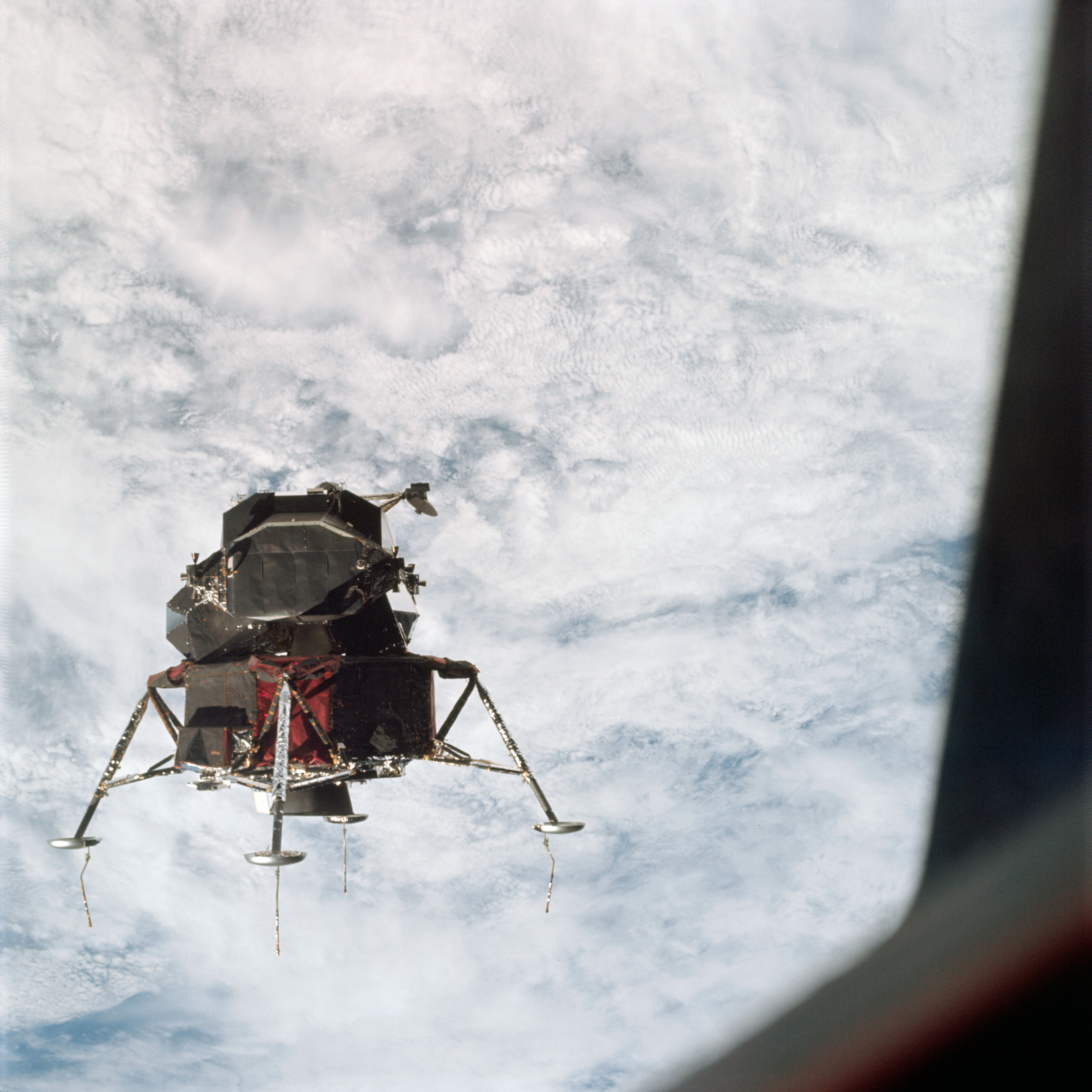 A view of the Apollo 9 Lunar Module (LM) "Spider" in a lunar landing