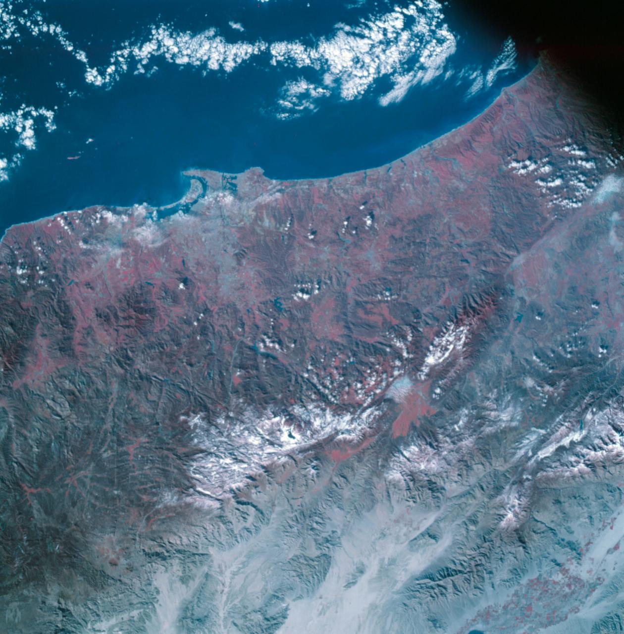 AS09-26A-3798A (12 March 1969) --- Color infrared photograph of the San Diego County and San Diego area of southern California as photographed from the Apollo 9 spacecraft during its 136th revolution of Earth. This picture was taken as a part of the SO65 Multispectral Terrain Photography Experiment. Tijuana and a portion of Baja California, Mexico, are also visible in picture.