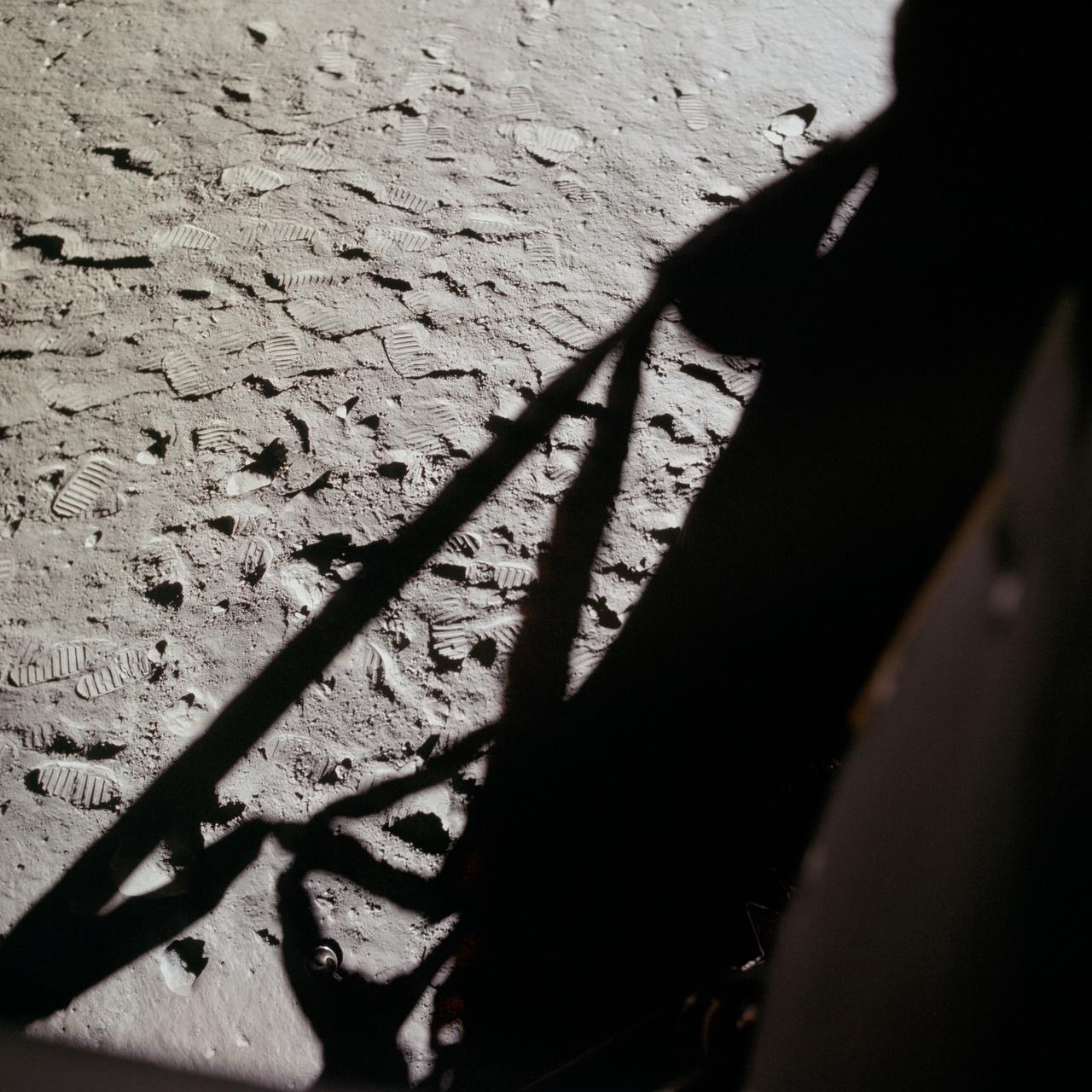 AS11-37-5505 (20 July 1969) --- This photograph shows in fine detail the impressions in the lunar soil made by astronauts Neil A. Armstrong and Edwin E. Aldrin Jr. during their lunar surface extravehicular activity (EVA). While astronauts Armstrong, commander, and Aldrin, lunar module pilot, descended in the Lunar Module (LM) "Eagle" to explore the Sea of Tranquility region of the moon, astronaut Michael Collins, command module pilot, remained with the Command and Service Modules (CSM) "Columbia" in lunar orbit.