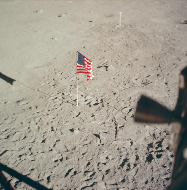 Flag of the U.S. deployed on surface of the Moon