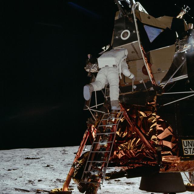 Apollo 11 Mission image - Astronaut Edwin Aldrin descends the Lu