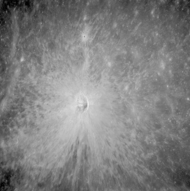 NASA image: View of bright-rayed crater on lunar farside