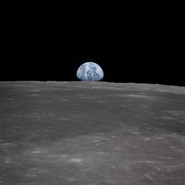 NASA image: View of Earth rising over Moon's horizon taken from Apollo 11 spacecraft
