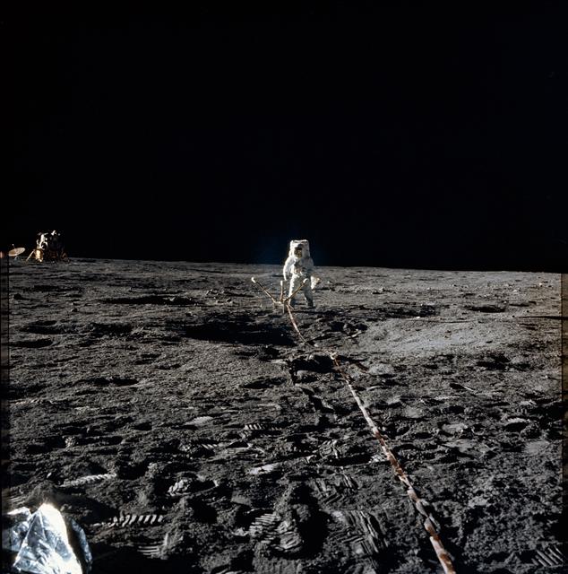 NASA image: Astronaut Alan Bean deploys Lunar Surface Magnetometer on lunar surface