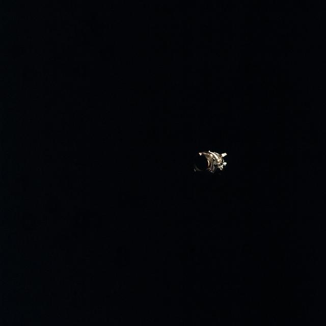 NASA image: View of damaged Apollo 13 Service Module from the Lunar/Command Modules