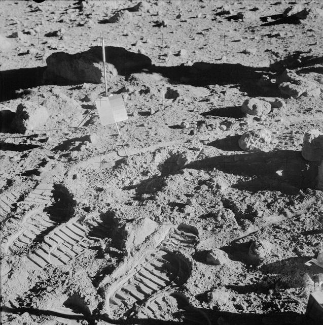 NASA image: Close-up view of lunar soil and boot prints made by Apollo 14 crew