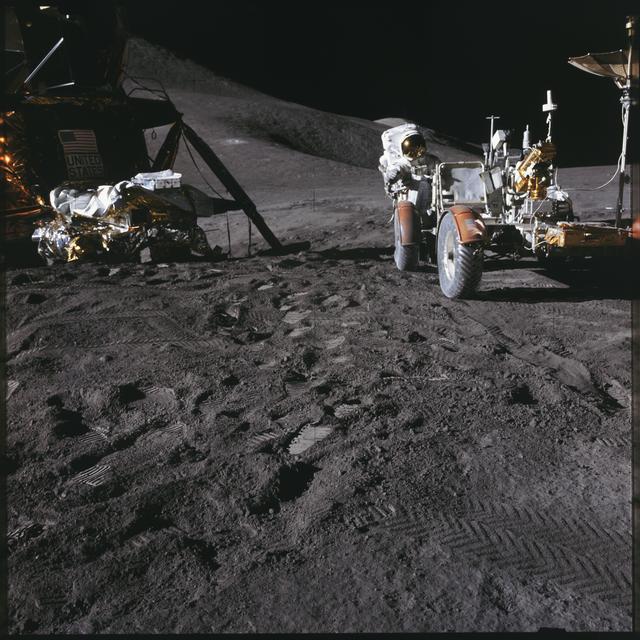 Apollo 15 Mission image - Lunar Module (LM) and Lunar Roving Vehicle (LRV)