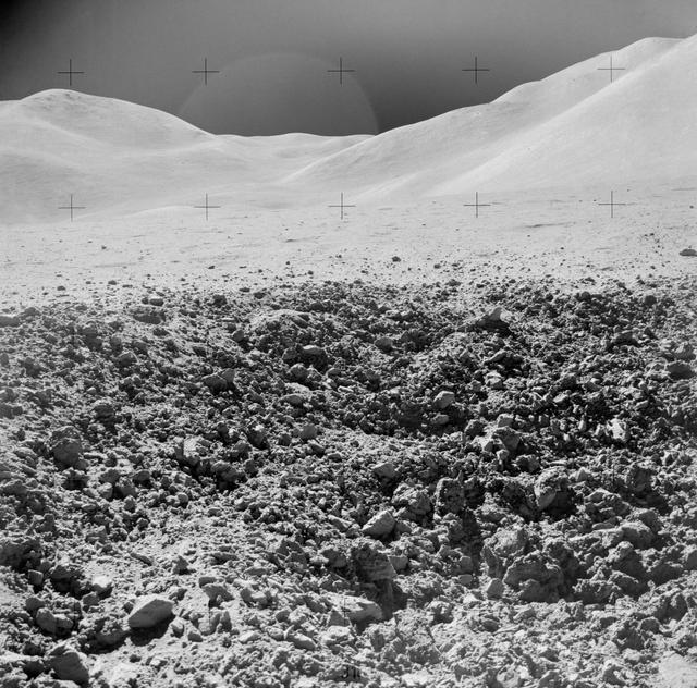 View of portion of "relatively fresh" crater as photographed by Apollo 15