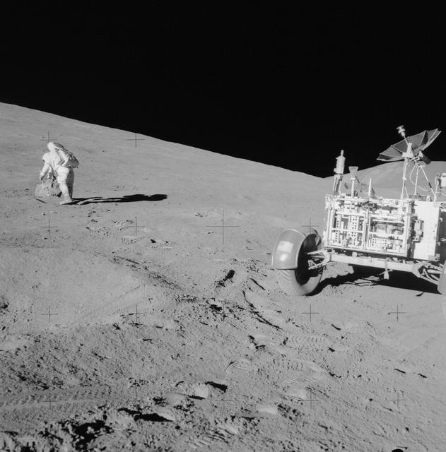 NASA image: Astronaut David Scott on slope of Hadley Delta during Apollo 15 EVA