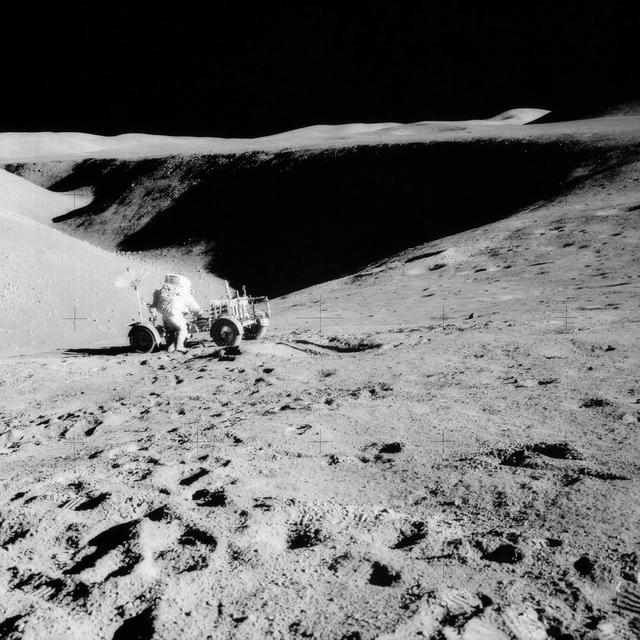 NASA image: Astronaut David Scott on slope of Hadley Delta during Apollo 15 EVA