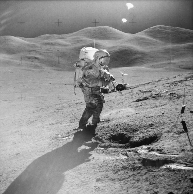 NASA image: Astronaut David Scott on slope of Hadley Delta during Apollo 15 EVA
