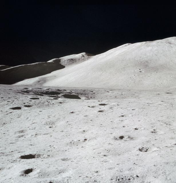 NASA image: View of Hadley Delta from top hatch of Apollo 15 Lunar Module after landing