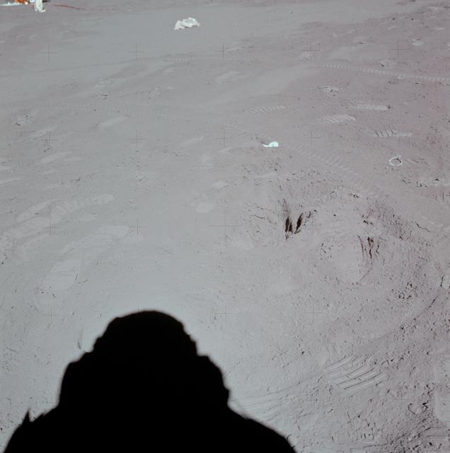 NASA image: Apollo 15 Mission image - View of Station 8, sample areas 252,253, SESC, Down Sun