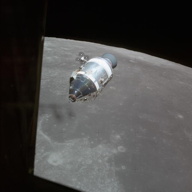 NASA image: Apollo 15 Mission image - View of the Command Service Module (CSM) viewed from the Lunar Module (LM)