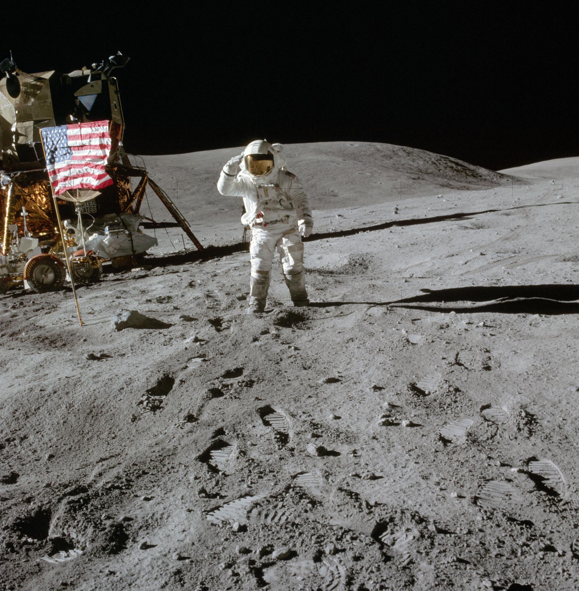 Charlie Duke salutes on the surface of the Moon