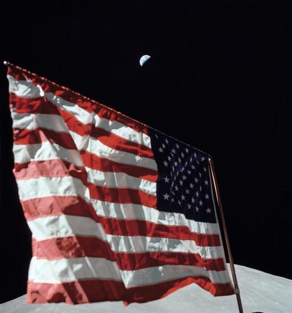 NASA image: Close-up view of U.S. flag deployed on Moon by Apollo 17 crew