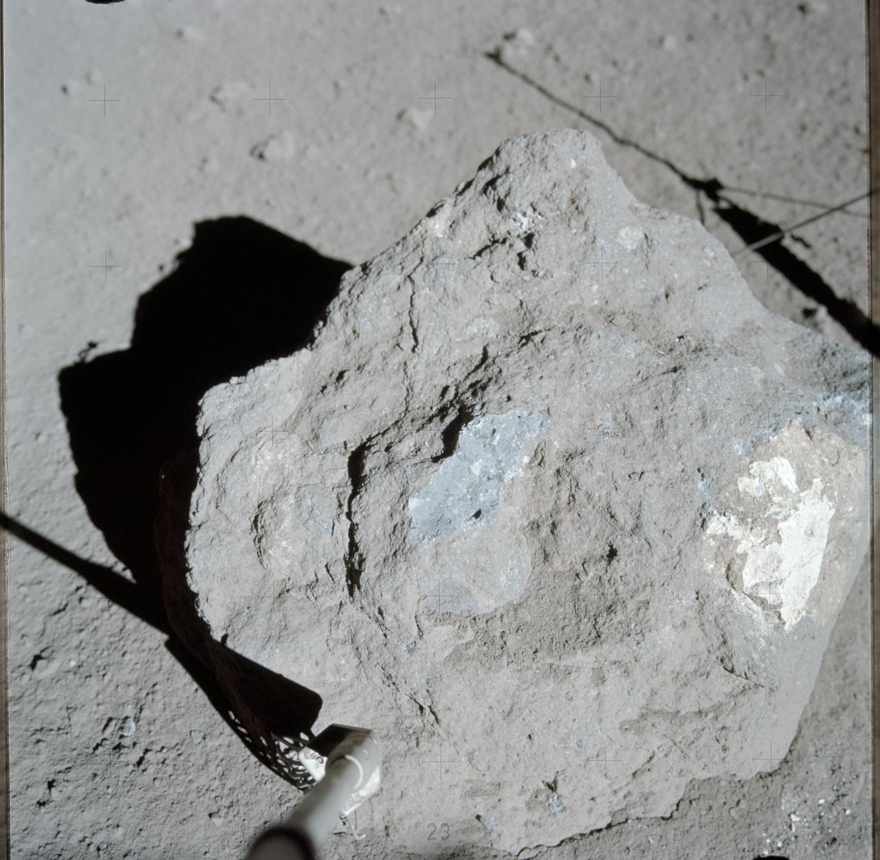 AS17-137-20972 (7-19 Dec. 1972) --- This is a close-up view of a lunar rock, showing multi-colored clasts embedded in larger rock. This picture was taken by one of the Apollo 17 astronauts during an extravehicular activity (EVA) on the moon surface.