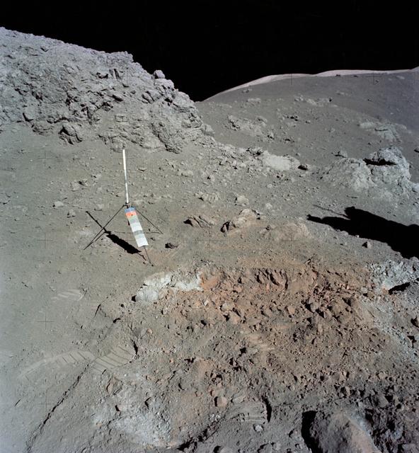 View of the orange soil which Apollo 17 crewmen found at Station 4 during EVA