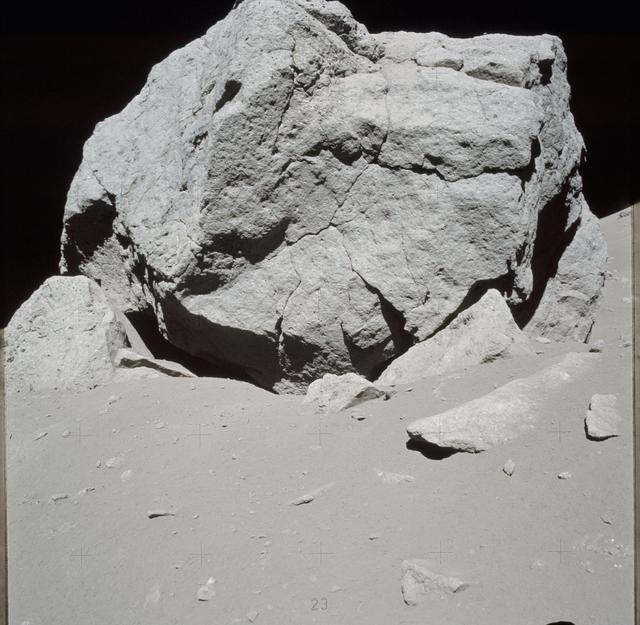 NASA image: View of boulder found at Station 6 by Apollo 16 astronauts