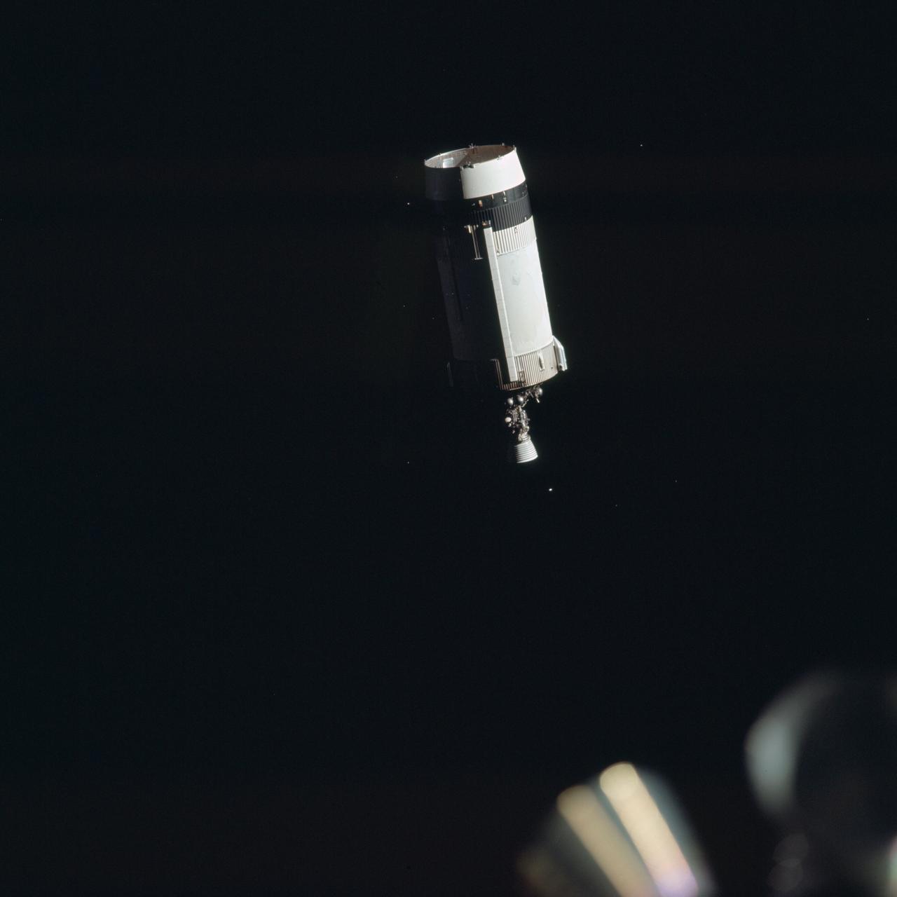 AS17-148-22714 (7-19 Dec. 1972) --- View of the expended Saturn IVB stage before Apollo 17 transposition/docking maneuvers.