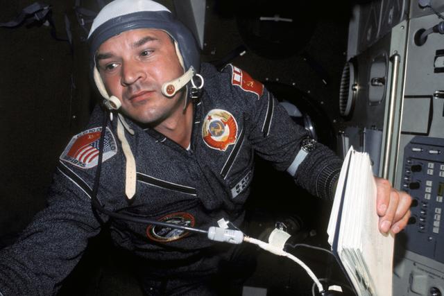 NASA image: Cosmonauts Valeriy Kubasov in the Soyuz Orbital Module