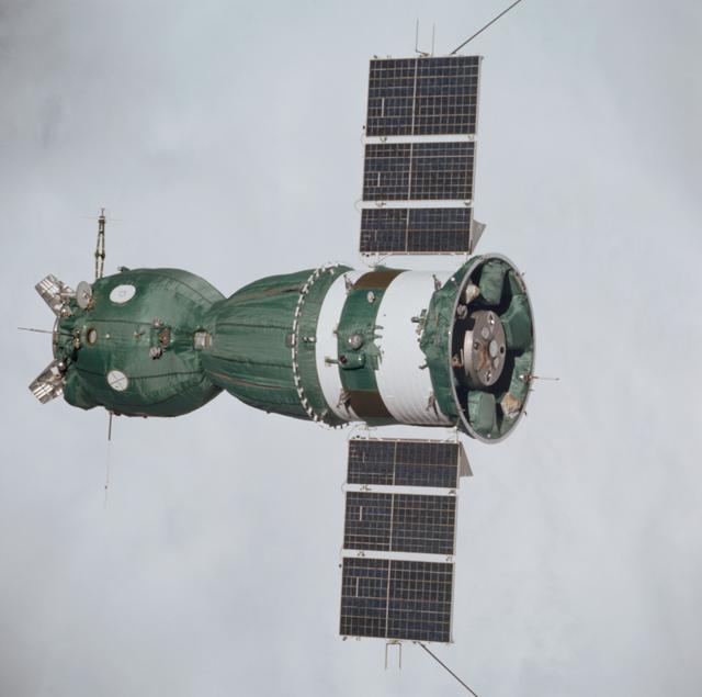 NASA image: Soviet Soyuz spacecraft in orbit as seen from American Apollo spacecraft