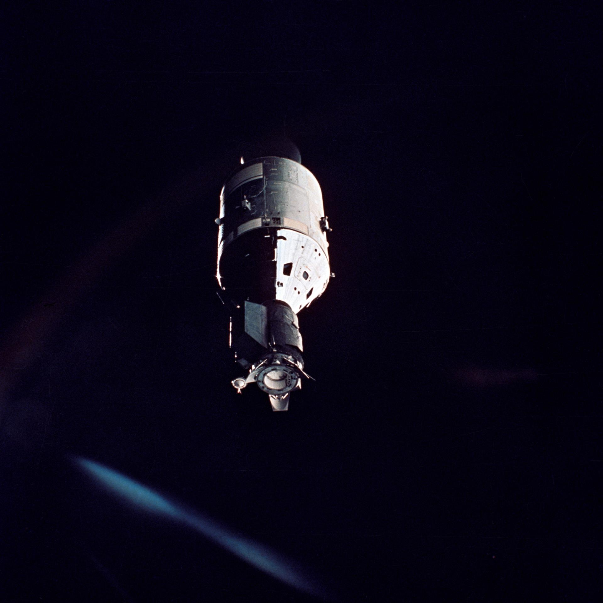The Apollo spacecraft as seen from the Soyuz spacecraft in space