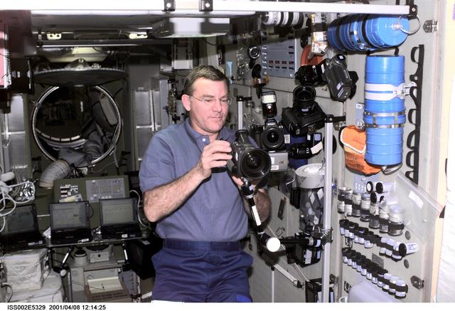 NASA image: Voss with video camera in Service Module