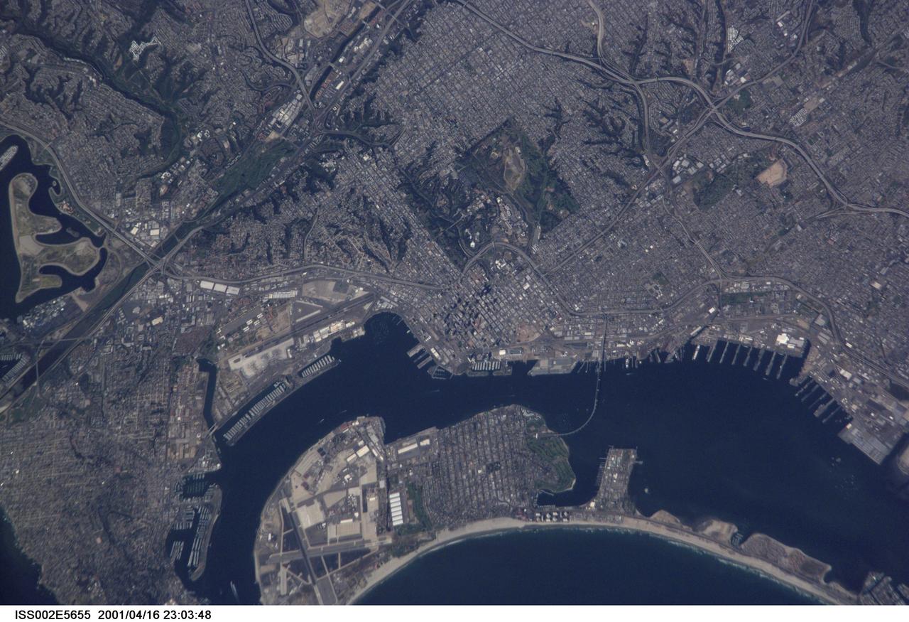 ISS002-E-5655 (16 April 2001) --- A detailed vertical view of San Diego, California, was provided by a digital still camera by the Expedition Two crew onboard the International Space Station (ISS).