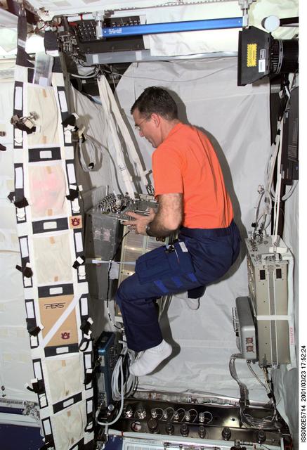 NASA image: Voss with Bonner Ball Neutron Detector Control Unit in Destiny laboratory