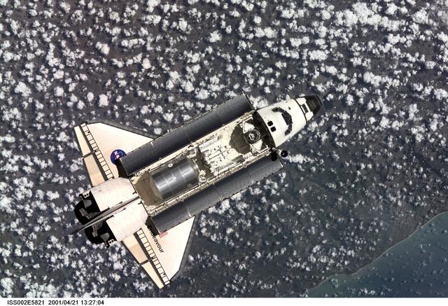 NASA image: Approach view of STS-100 Endeavour prior to docking