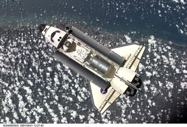 NASA image: Approach view of STS-100 Endeavour prior to docking
