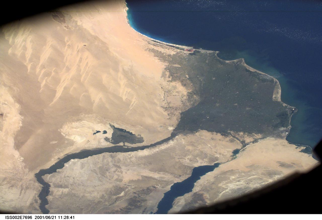 SS002-E-7696 (21 June 2001) --- Wide view of the Nile River and Suez Canal, Egypt, as photographed with a digital still camera aboard the International Space Station (ISS).