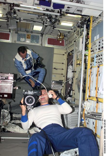 NASA image: Dezhurov uses a video camera in Zvezda during Expedition Three