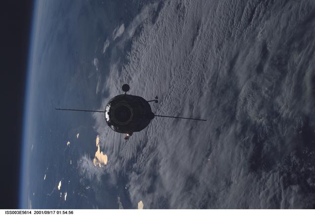 View of the Pirs Docking Compartment approaching the ISS during Expedition Three