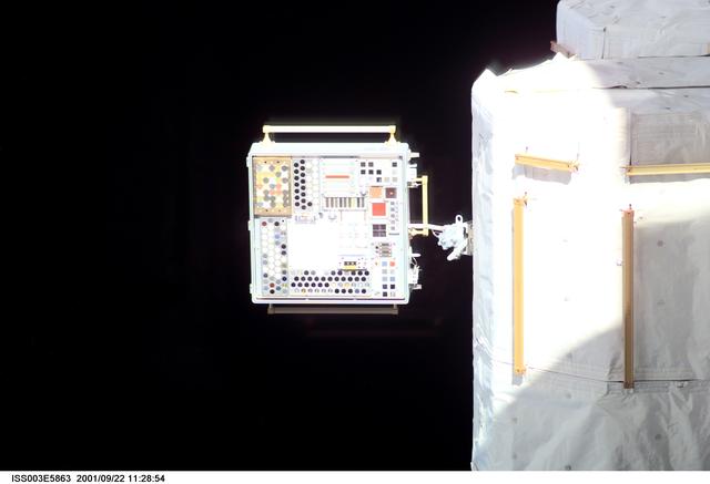 NASA image: View of MISSE on the Airlock taken during Expedition Three