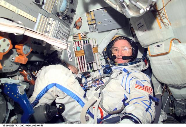 NASA image: Culbertson in the Soyuz spacecraft during Expedition Three
