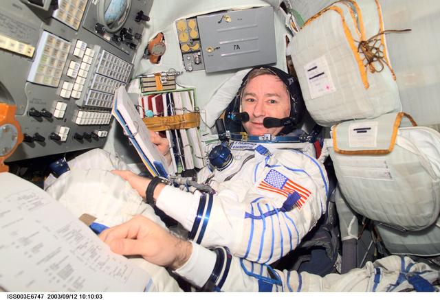NASA image: Culbertson in the Soyuz spacecraft during Expedition Three