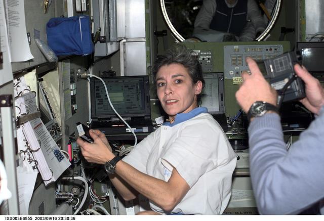 NASA image: Haignere works in the Service Module during Expedition Three