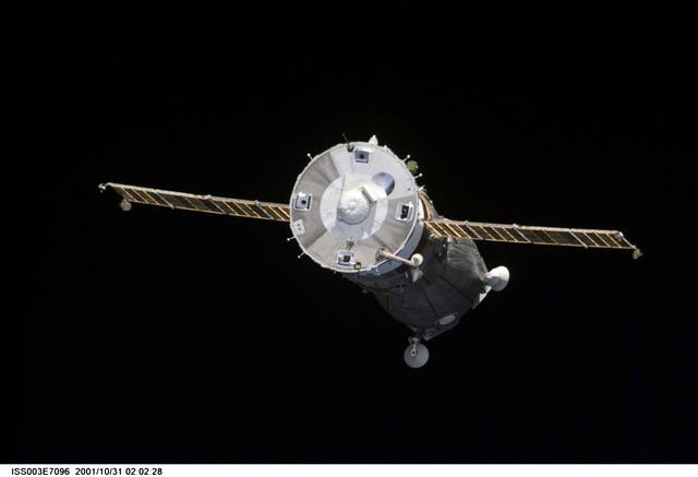 NASA image: View of the Soyuz carrying the Taxi crew after undocking taken during Expedition Three